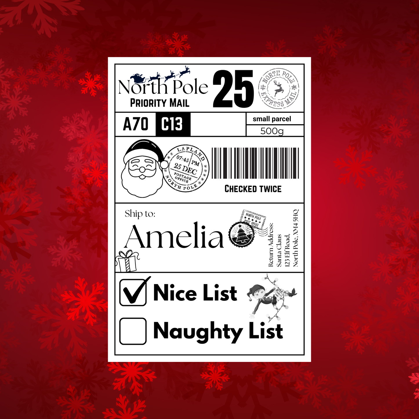 Personalised Christmas Labels - Pack of 10