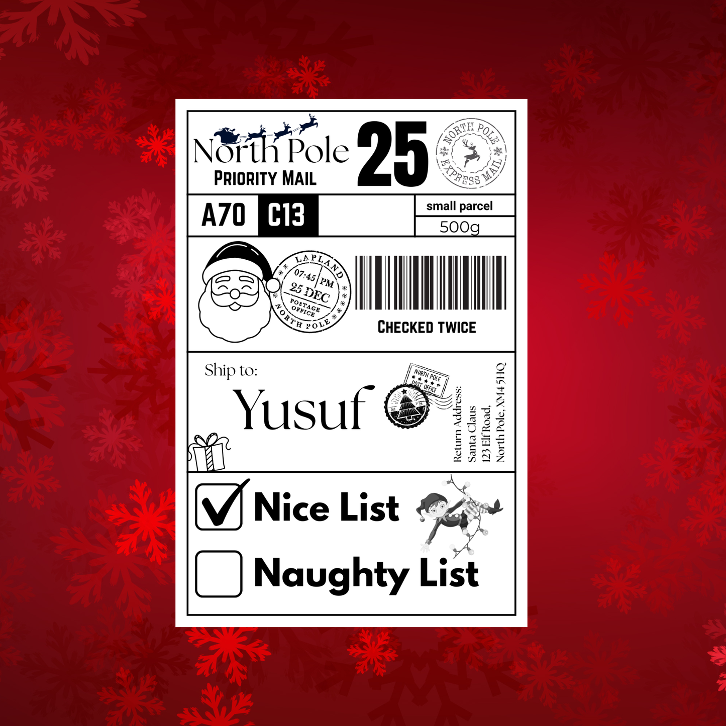 Personalised Christmas Labels - Pack of 10