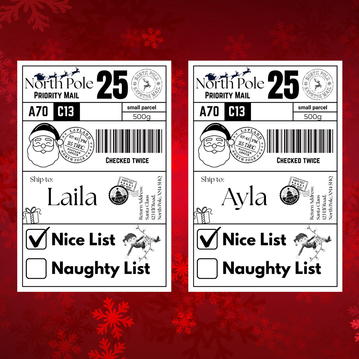 Personalised Christmas Labels - Pack of 10